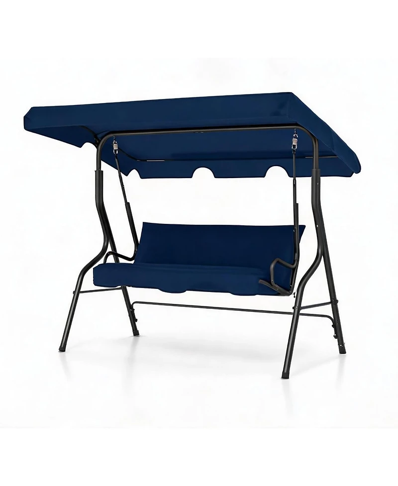 gaomon 3-Seat Outdoor Porch Swing with Adjustable Canopy Patio Swing with Stand, Metal Frame, Thick Cushions, 500 lb for Backyard and Garden