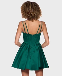 Alex & Sophia Juniors' Drape Stone Detail Neck Satin Dress