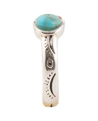 Barse Blue Turquoise and Orange Coral Duo Silver Ring
