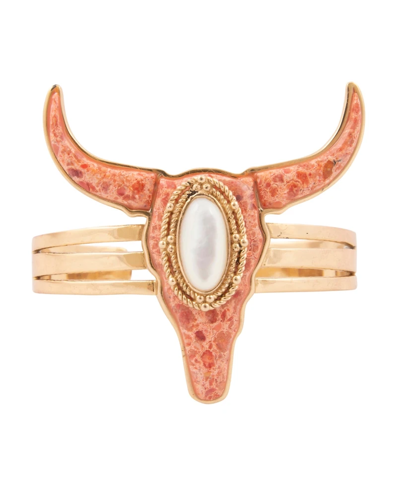 Barse Longhorn Orange Sponge Coral Golden Cuff Bracelet