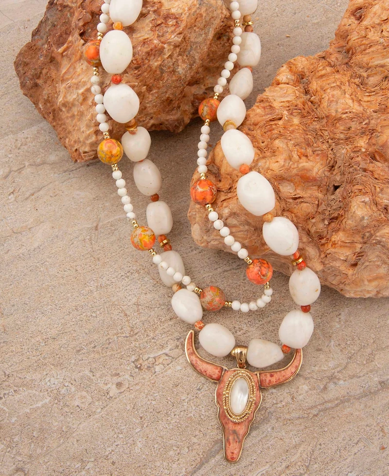 Barse Longhorn Orange Sponge Coral Golden Necklace