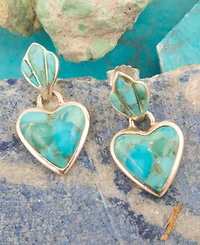 Barse Blue Turquoise Heart Silver Drop Post Earrings