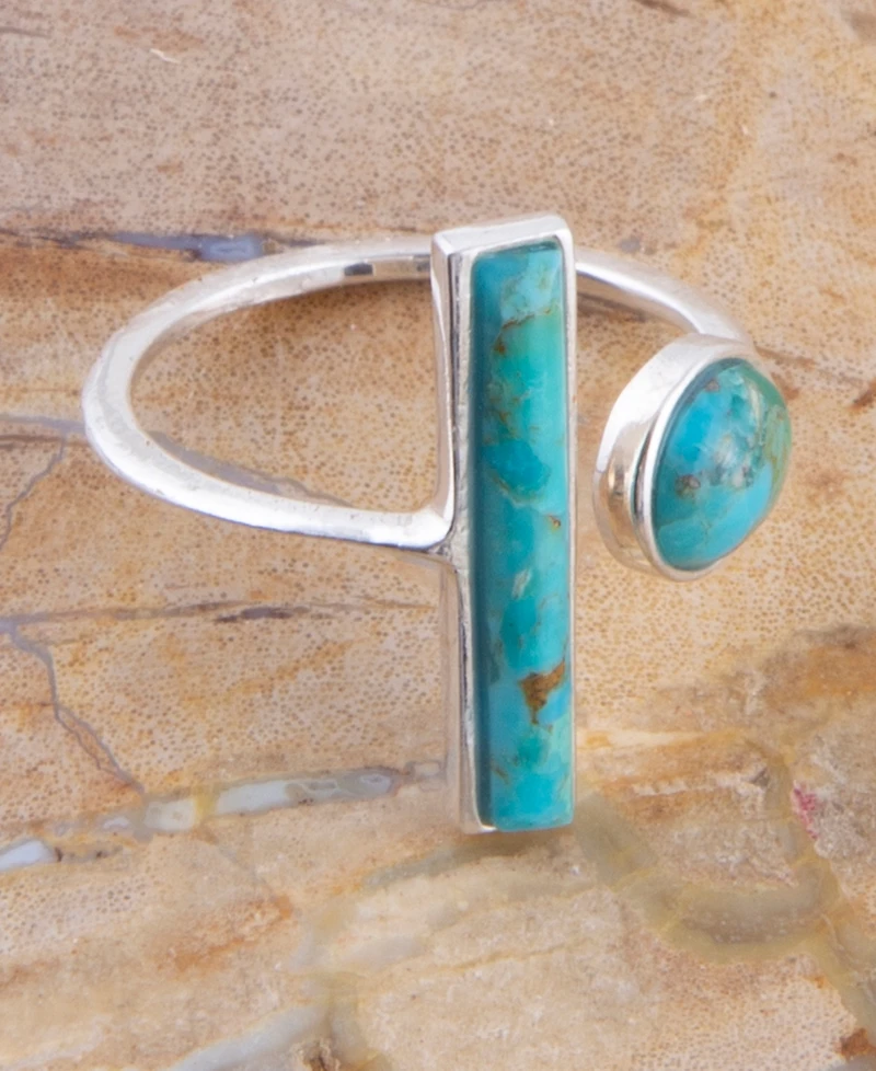 Barse Blue Turquoise Size Adjustable Silver Ring