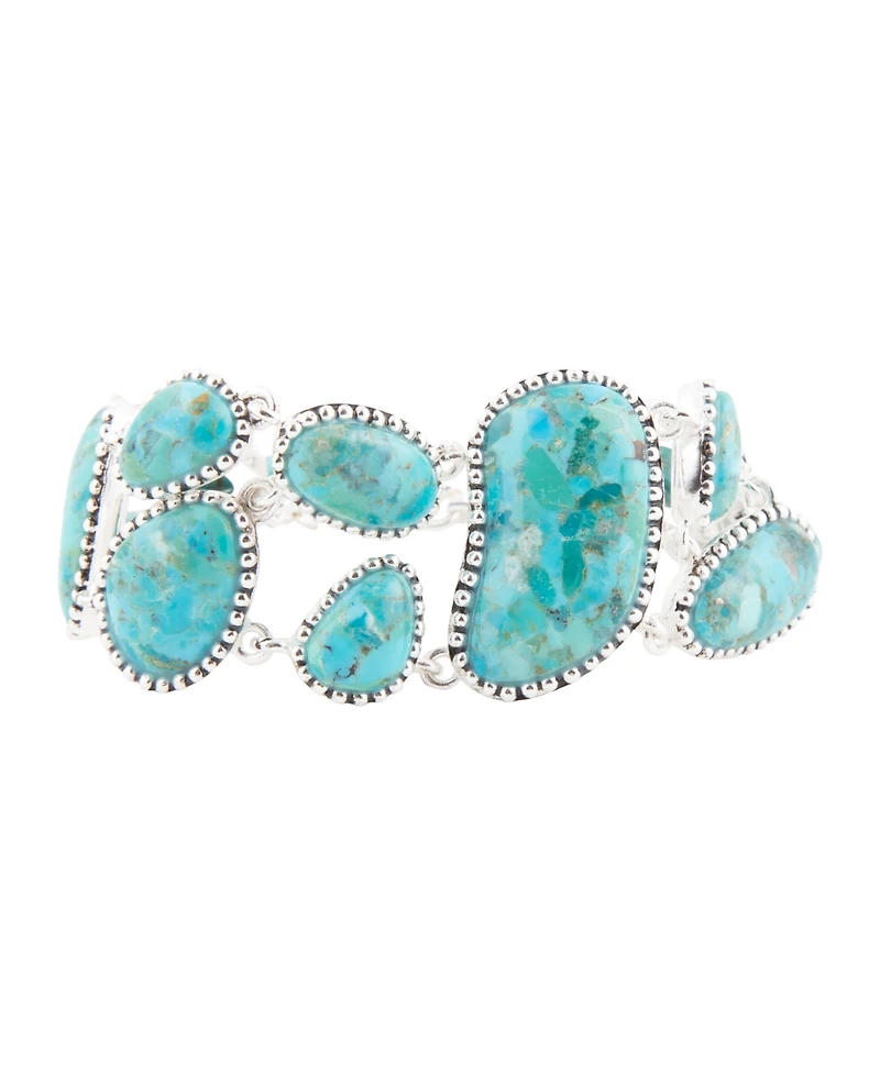 Barse Refined Blue Turquoise Silver Link Bracelet