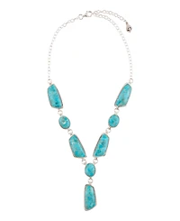 Barse Genuine Blue Turquoise Silver Abstract Statement Necklace