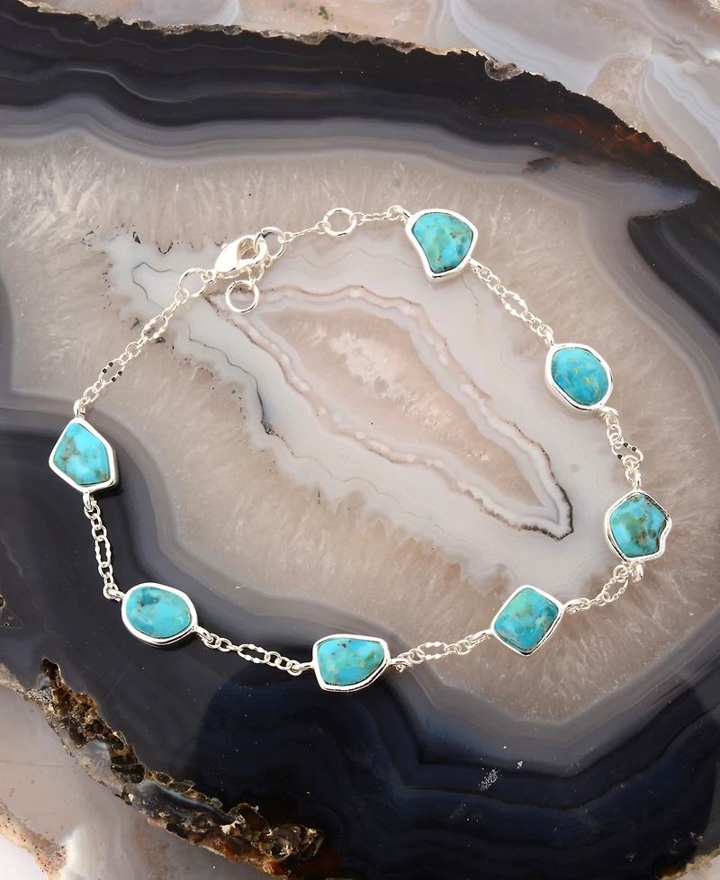 Barse Blue Turquoise and Silver Line Bracelet