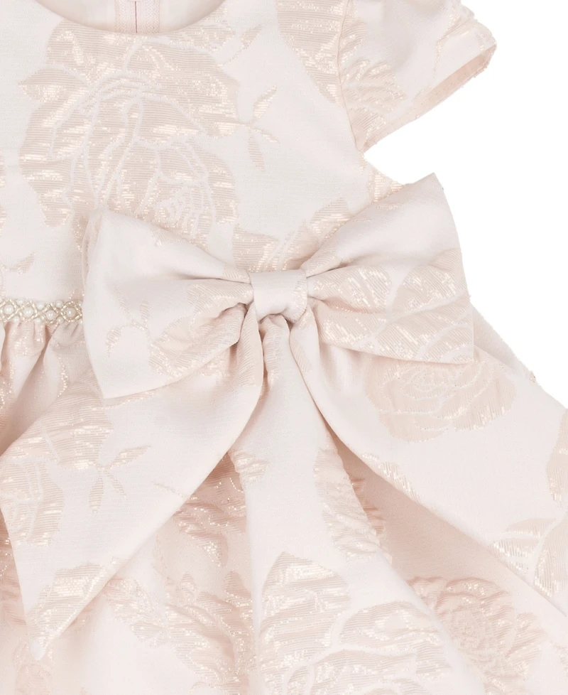 Rare Editions Baby Girls' Brocade Cap Sleeve Bodice with Beaded Pearl Trim
