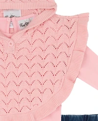 Rare Editions Baby Girls' Pink Poncho Sweater to Denim Pants, 2-Piece Set