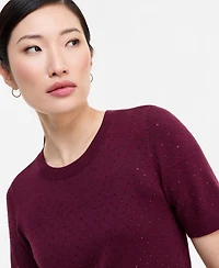 I.n.c. International Concepts Women's Crystal Embellished Short-Sleeve Crewneck Sweater, Macy's Exclusive