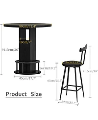 Clihome 3-Piece Bar Table and Stool Set, 31.5-inch Round with Two Stools Compact Wooden Dining