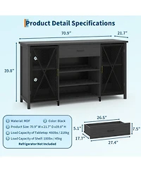 homfan 71" Farmhouse Coffee Bar Cabinet with Mini Fridge Space, 24-Bottle Wine Rack and Drawer