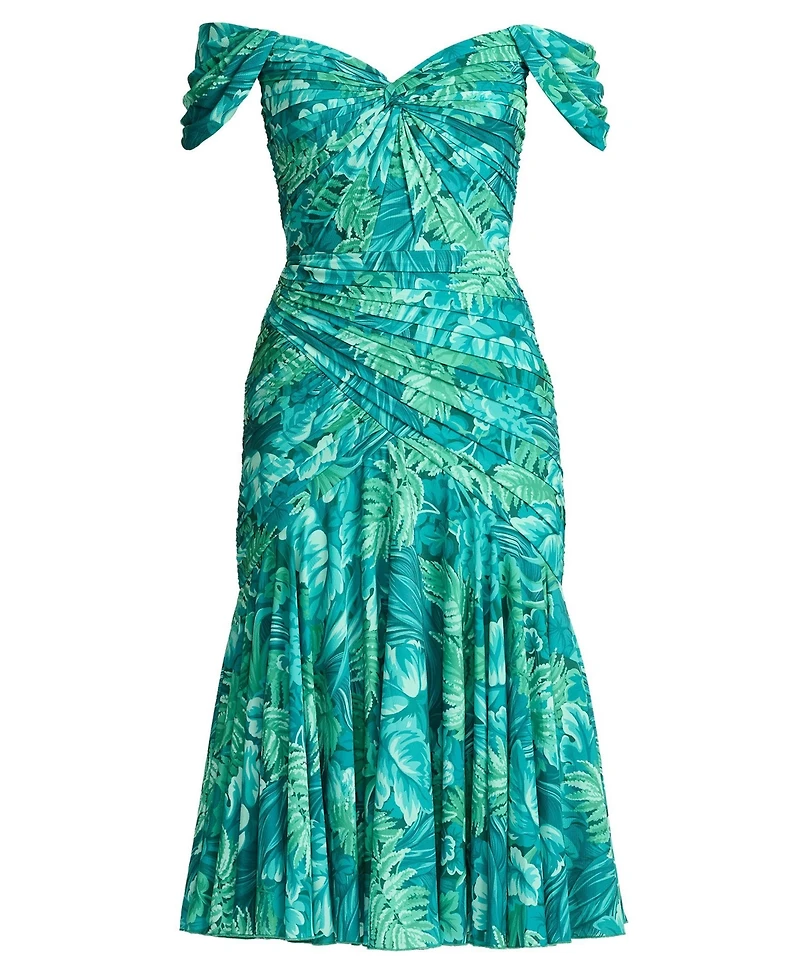 Tadashi Shoji Women's Cabbie Foliage Print Midi Dress