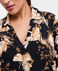 I.n.c. International Concepts Plus Floral-Print Johnny Collar Long-Sleeve Blouse, Macy's Exclusive