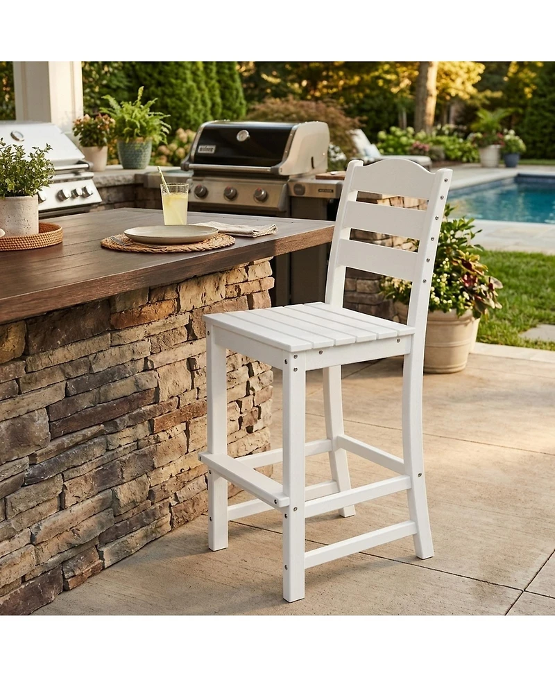 Sugift 30 in Hdpe Outdoor Counter Height Bar Stool with Back and Footrest