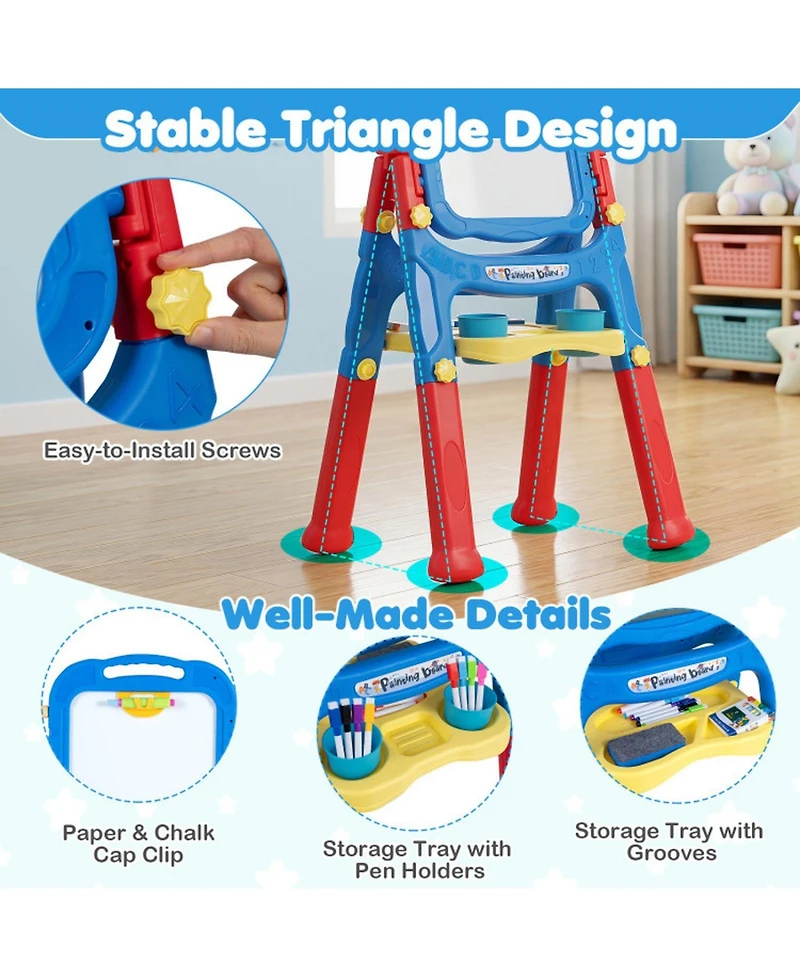 Sugift 4-in-1 Kids Art Easel with Adjustable Height