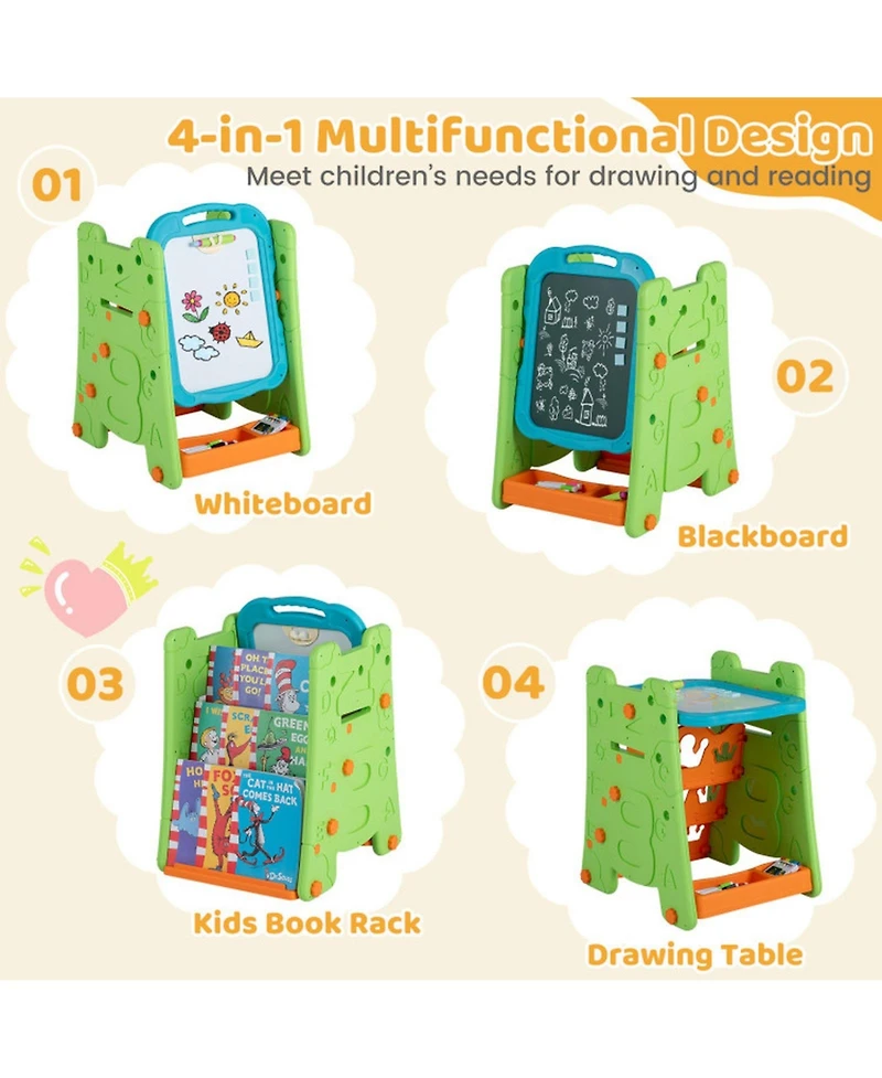 Sugift 4-in-1 Kids Art Easel with Double-Sided Magnetic Board