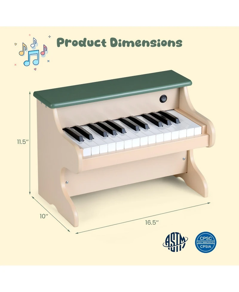 Sugift 25 Keys Wooden Digital Piano Keyboard and Music Stand, 2-Piece Set, Ages 3+