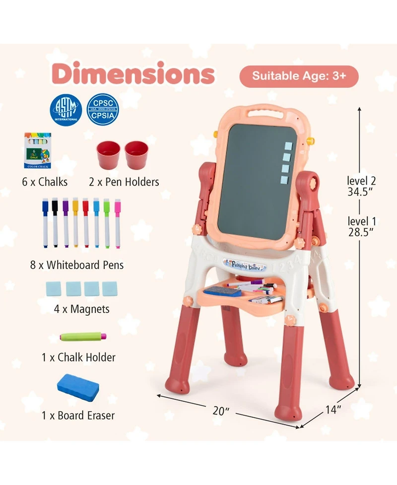 Hongge 4-in-1 Swivel Kids Art Easel, Adjustable Height
