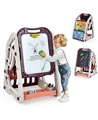 Hongge 3-in-1 Kids Art Easel Featuring Built-In Bookshelf Storage