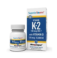 Superior Source K2 (Mk-7) 100 mcg, with D3 (5,000 Iu) Supplement, Quick Dissolve MicroLingual Tablets, 60 Count, Strengthen Bones, Cardiovascular and