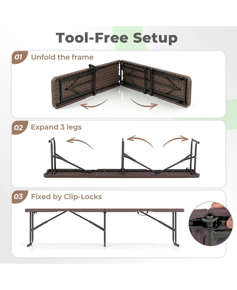 Sugift 6 Feet Plastic Folding Bench Picnic Camping Dining Seat with Carrying Handle