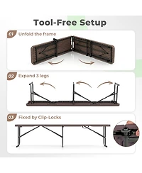 Sugift 6 Feet Plastic Folding Bench Picnic Camping Dining Seat with Carrying Handle