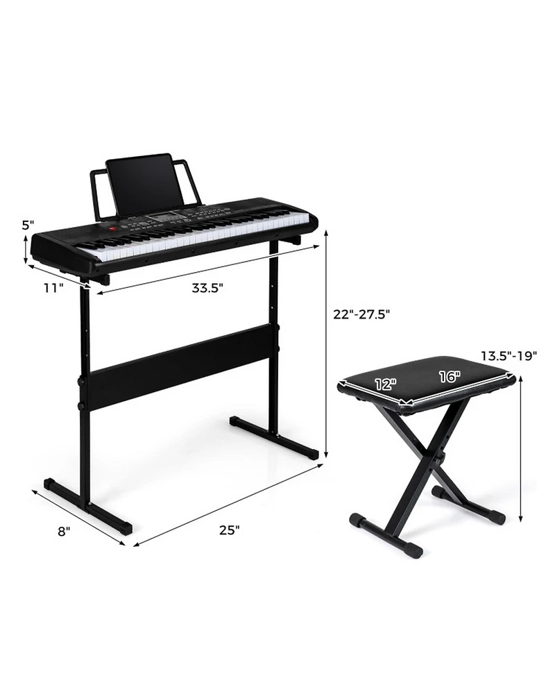Sugift 61 Keys Beginners Electric Piano Keyboard Kit with Adjustable Stand and Stool