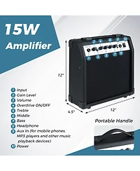 Hongge 39-Inch Full-Size Electric Guitar Beginner Kit with 15W Amplifier and Accessories