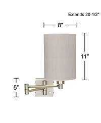 Possini Euro Design Modern Swing Arm Wall Lamp Brushed Nickel Plug-In Light Fixture Linen Cylinder Shade for Bedroom Bedside