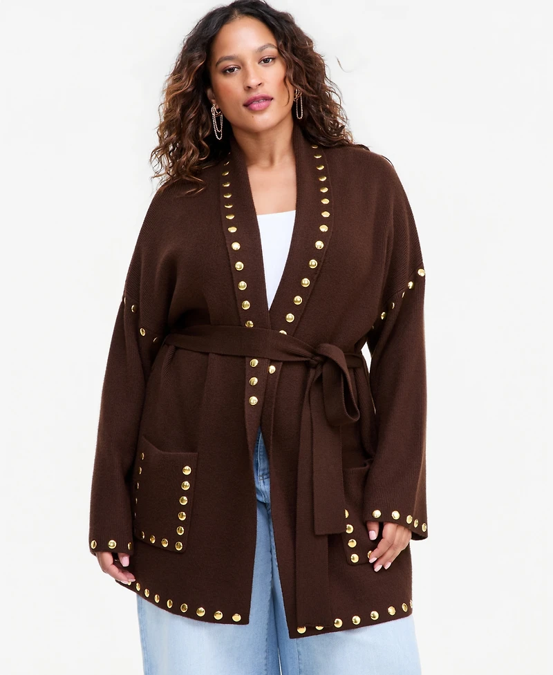 I.n.c. International Concepts Plus Studded Tie-Waist Cardigan, Macy's Exclusive