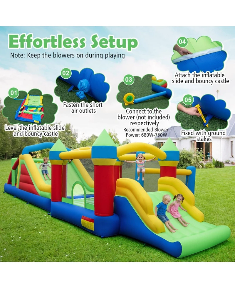 Hongge Inflatable Obstacle Course Bounce House with Dual Slides and Tunnels, For 4 Players, Ages 3-10