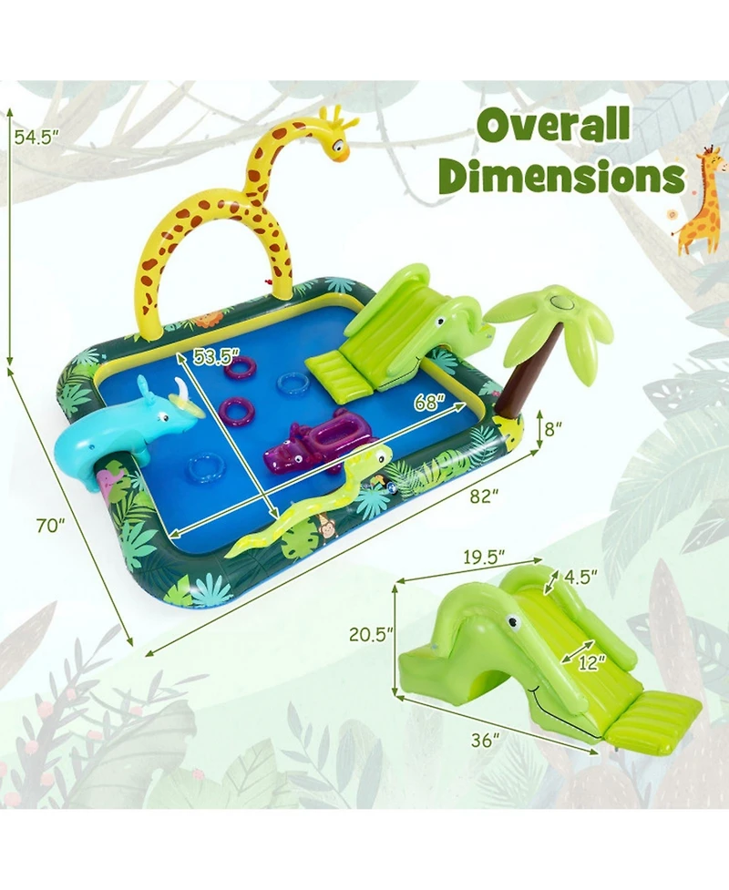 Hongge Jungle Animal Inflatable Spray Pool Play Center with Slide and Sprinkler Ages 2-6