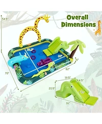 Hongge Jungle Animal Inflatable Spray Pool Play Center with Slide and Sprinkler Ages 2-6