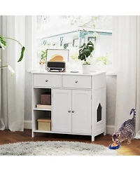 Sugift Hidden Cat Washroom Side Cabinet Wooden Pet House with 2 Drawers 31.5in x 20in x 31in