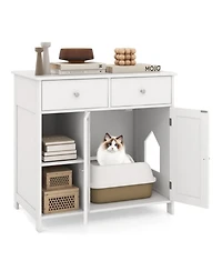 Sugift Hidden Cat Washroom Side Cabinet Wooden Pet House with 2 Drawers 31.5in x 20in x 31in