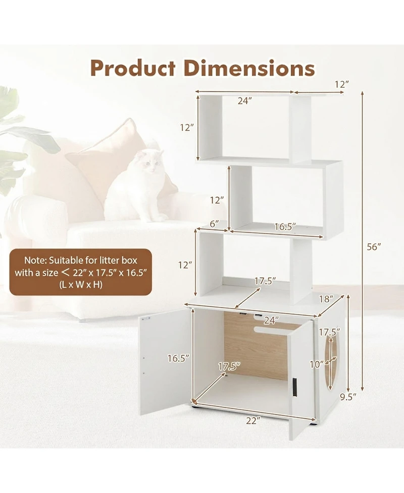 Hongge 56 in Tall Cat Litter Box Enclosure with 3 Storage Shelves