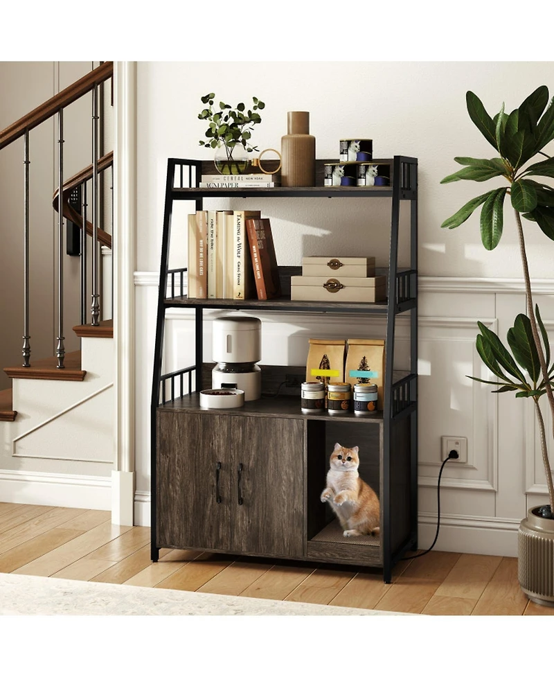 Hongge 52 in Cat Litter Cabinet with Built-In Charging Station