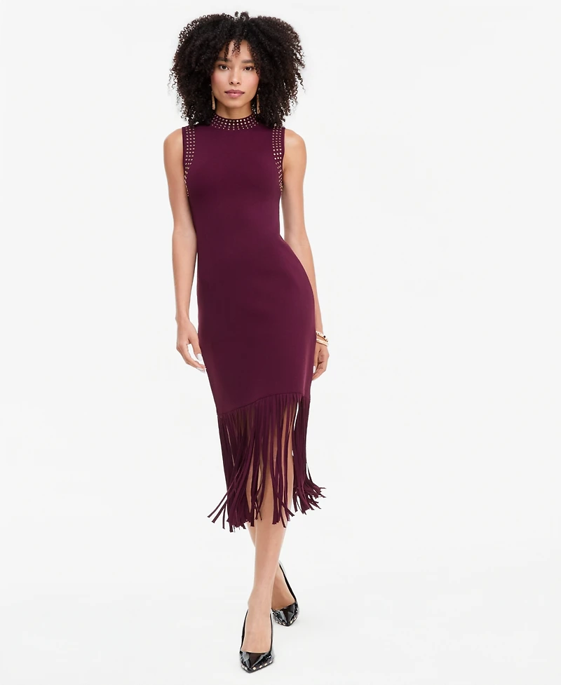 I.n.c. International Concepts Women's Sleeveless Midi Fringe-Trim Sweater Dress, Macy's Exclusive