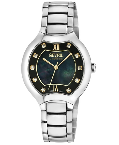 Gevril Women's Lugano Swiss Quartz Diamond Silver Stainless Steel Bracelet Watch