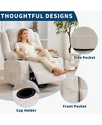 homfan Rocking Recliner for Adults Oversized 360degree(s) Swivel Manual | Soft Corduroy with Cup Holder Side Pockets Living Room