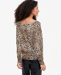 I.n.c. International Concepts Women's Long-Sleeve Leopard-Print Lightweight Boatneck Sweater, Macy's Exclusive