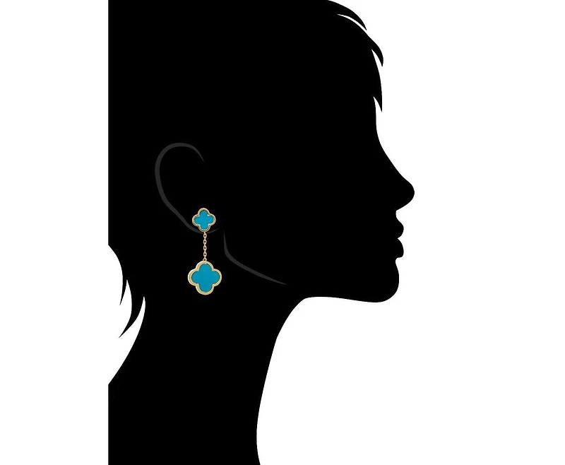 Rivka Friedman 18K Gold Plated Turquoise Flower Double Drop Earrings