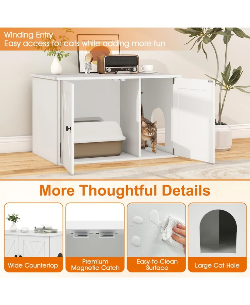 Hongge Hidden Cat Litter Box Enclosure Coffee Table with Divider