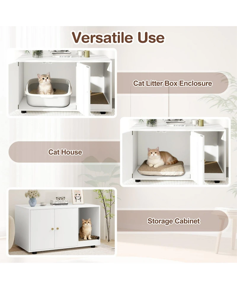 Hongge Wooden Cat Litter Box Furniture with Removable Scratching Board