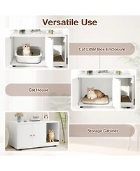 Hongge Wooden Cat Litter Box Furniture with Removable Scratching Board