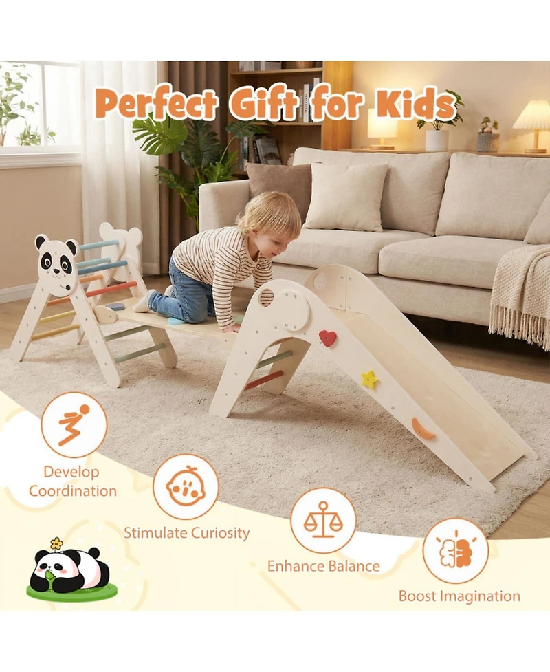 Hongge Foldable Wooden Montessori-Style 3-Piece Climbing Set, Ages 3+