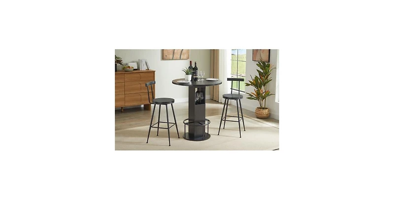 Flynama 3-Piece 31.5" Round Bar Table Set with 2 Stools, Metal Footrest for Small Spaces and Cafes