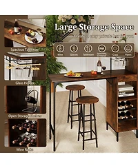 Sugift 3-Piece Bar Table and Chairs Set with 6-Bottle Wine Rack
