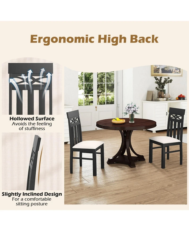 Sugift Set of 2 High Back Dining Room Chairs with Padded Seat and Rubber Wood Frame