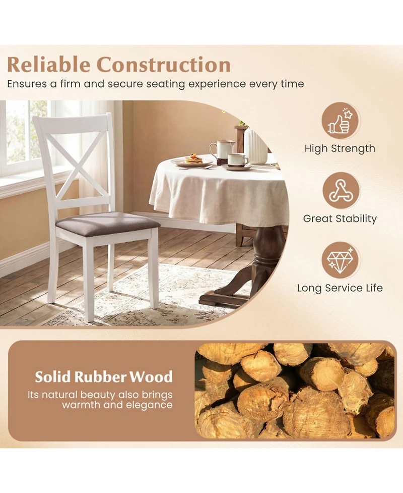 Sugift Set of 2 Rubber Wood Dining Chairs with Comfortable Backrest and Padded Seat